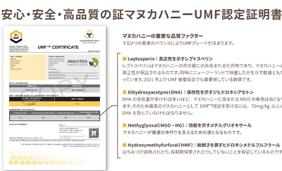 マヌカハニーUMF認定証明書